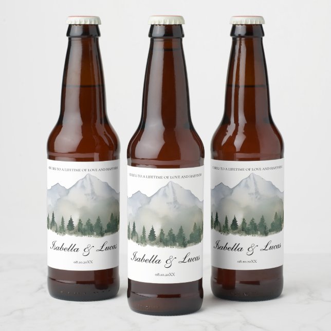 Rustic Forest and Mountain Wedding Beer Bottle Label (Bottles)