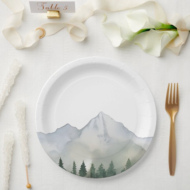 Rustic Forest and Mountain Wedding Paper Plate (Wedding)