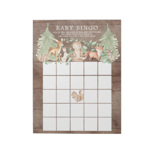 Rustic Forest Animals Baby Shower Bingo Game Notepad