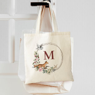 Rustic Forest Animals Floral Bridesmaid Monogram Tote Bag