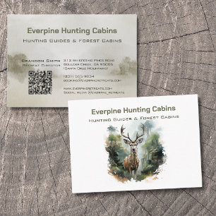 Rustic Forest Antler Deer Hunting Cabins QR-code Business Card