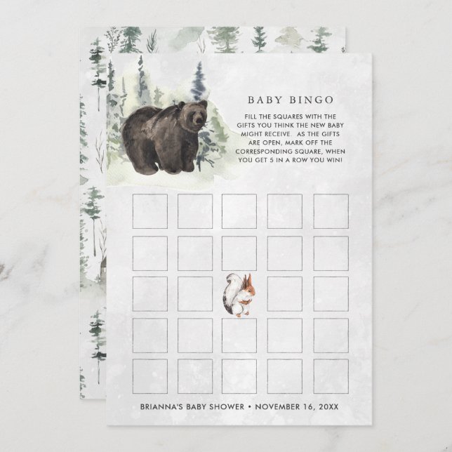 Rustic Forest | Baby Shower Bingo Card (Front/Back)
