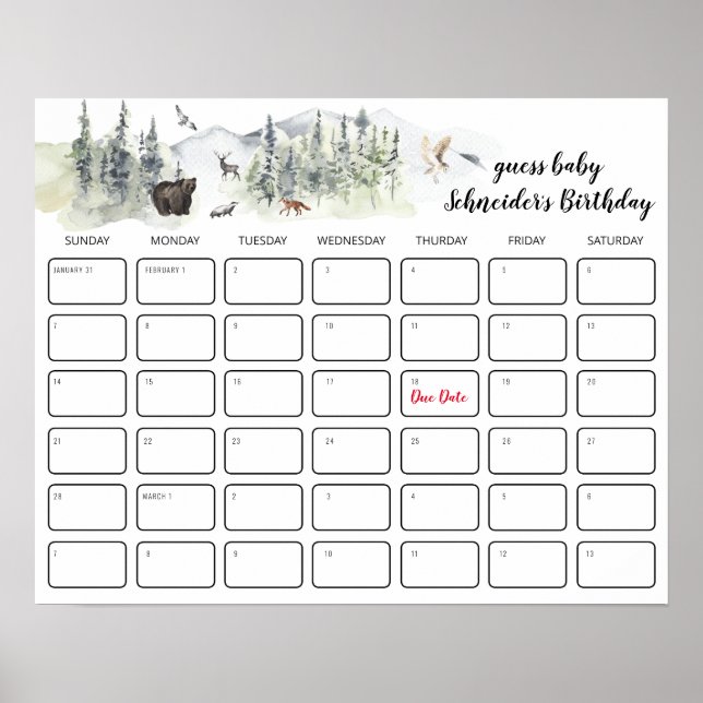Rustic Forest | Baby Shower Birthday Guessing Game Poster (Front)