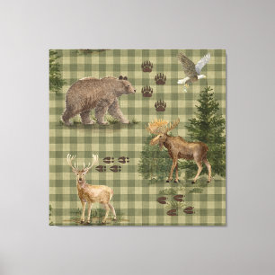 Rustic Forest Bear Deer Moose Eagle Watercolor Canvas Print