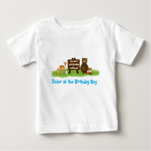 Rustic Forest Birthday Party Animals Lil Sister Baby T-Shirt