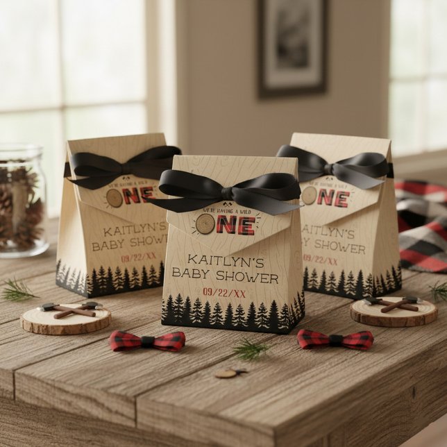 Rustic Forest Buffalo Plaid Wild One Baby Shower Favour Box (Creator Uploaded)