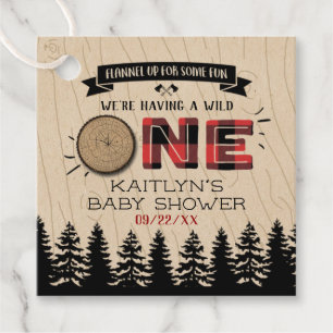 Rustic Forest Buffalo Plaid Wild One Baby Shower Favour Tags