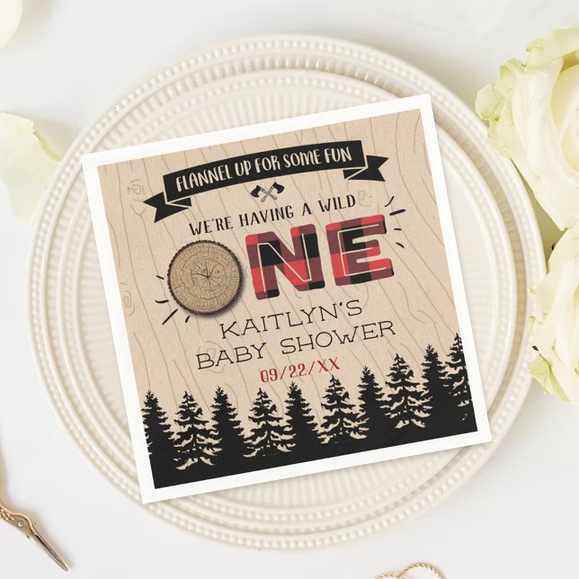 Rustic Forest Buffalo Plaid Wild One Baby Shower Napkin (Creator Uploaded)
