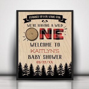 Rustic Forest Buffalo Plaid Wild One Baby Shower Poster