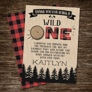 Rustic Forest Buffalo Plaid Wild One Baby Shower Thank You Card