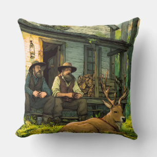 Rustic Forest Cabin Hunters and Whitetail Deer Rou Cushion