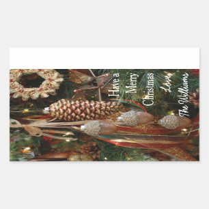 Rustic Forest Christmas Holiday Ornaments Rectangular Sticker