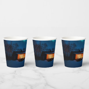 Rustic Forest Cottages & Cosy Cabins Nature Aurora Paper Cups