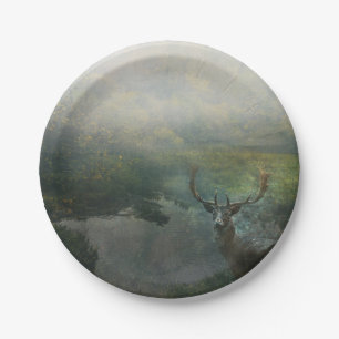 Rustic Forest Deer By Forest Pond Paper Plate