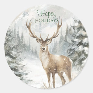 Rustic Forest Deer Holiday Classic Round Sticker