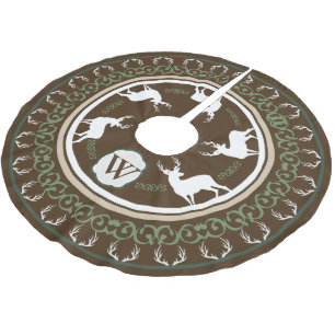 Rustic Forest Deer Silhouettes & Antlers Monogram Brushed Polyester Tree Skirt