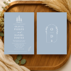 Rustic Forest Dusty Blue Line Art  Wedding Invitation