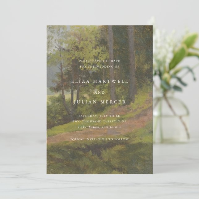 Rustic Forest Elegant Wedding Save The Date (Standing Front)