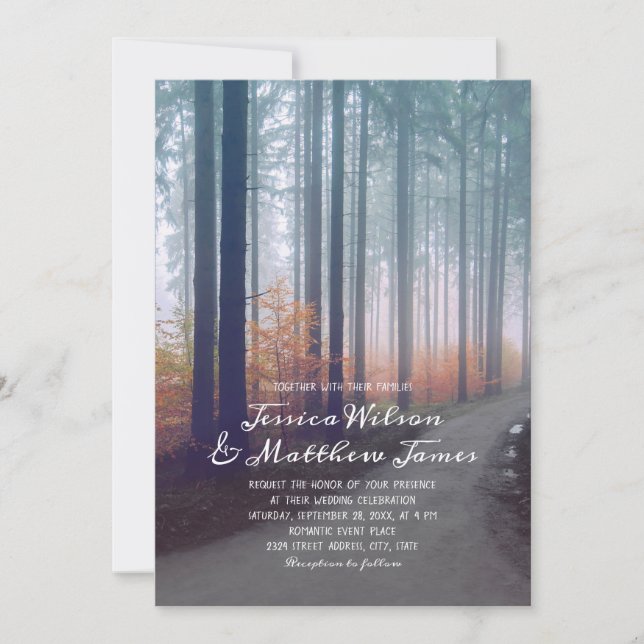 Rustic Forest Fall Woods Country Farm Path Wedding Invitation (Front)