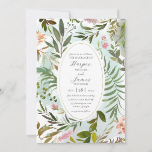 Rustic Forest Floral Greenery Wedding Invitation