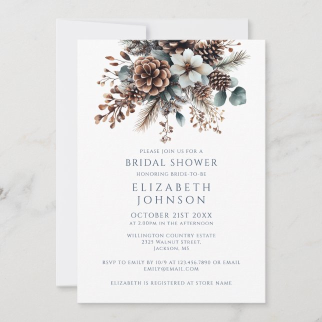 Rustic Forest Floral Photo QR Code Bridal Shower Invitation (Front)