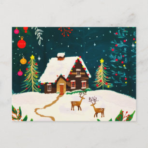 Rustic Forest Foliage Autumn Winter Berries  Announcement Postcard