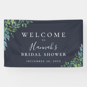 Rustic Forest Foliage Navy Blue Party Banner