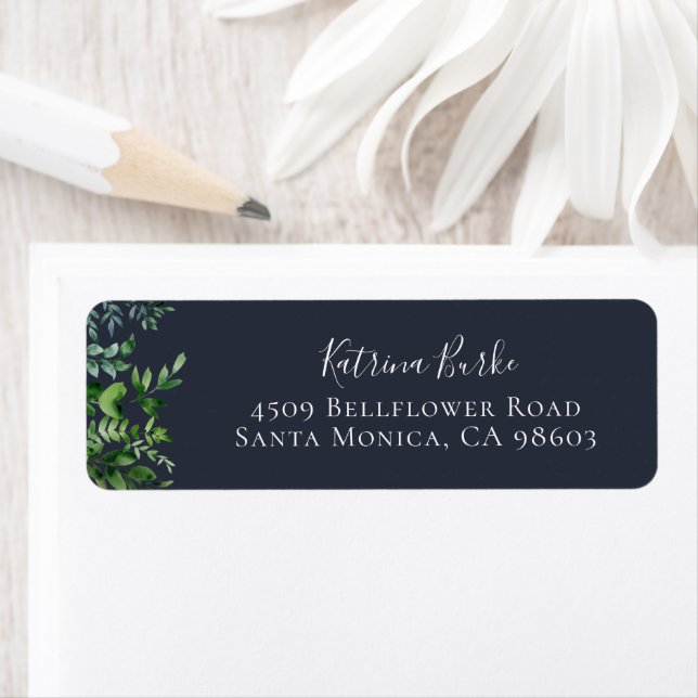 Rustic Forest Foliage Navy Blue Return Address Label (Insitu)