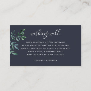 Rustic Forest Foliage Navy Wedding Wishing Well Enclosure Card