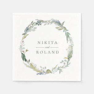 Rustic Forest Foliage Watercolor Wreath Napkin