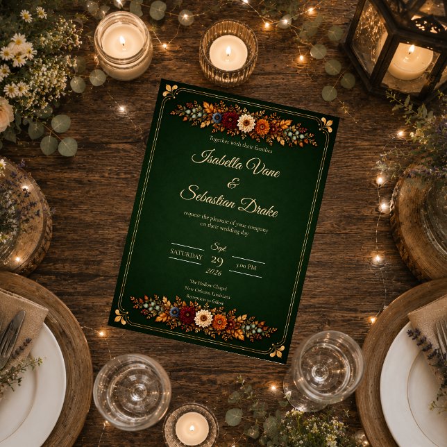 Rustic Forest Green Autumn Wedding Invitation (Creator Uploaded)