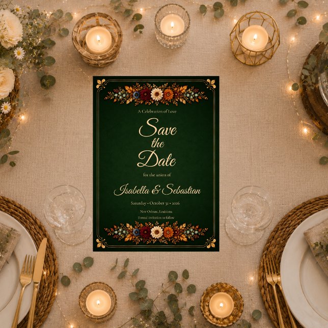 Rustic Forest Green Autumn Wedding Save The Date (Creator Uploaded)
