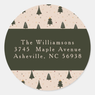 Rustic Forest Green Christmas Trees Return Address Classic Round Sticker