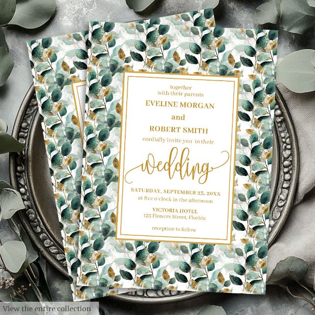 Rustic Forest Green Gold Greenery Wedding Invites (Rustic Forest Green Gold Greenery Wedding Invitation)