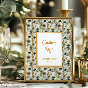 Rustic Forest Green Gold Leaves Wedding Custom  Poster