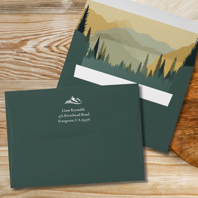 Rustic Forest Green Lined Bachelor Weekend  Envelope (Bachelor Weekend Outdoor Adventure Envelopes)