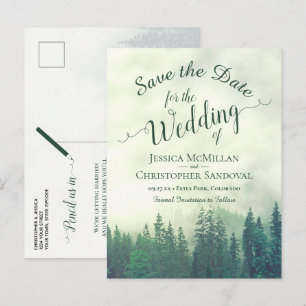 Rustic Forest Green Pines Wedding Save the Date Announcement Postcard