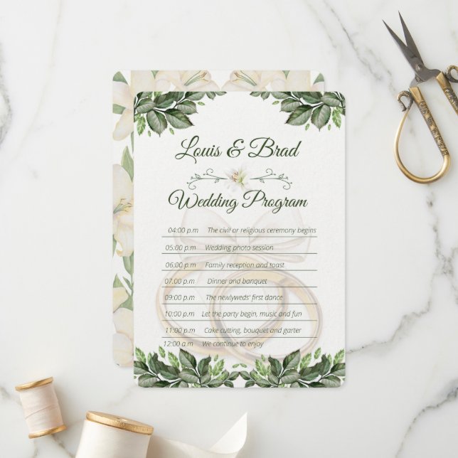 Rustic Forest Greenery Floral Wedding Program Card (Front/Back In Situ)