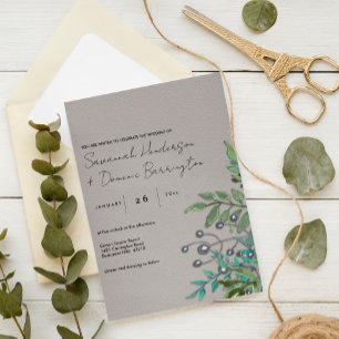 Rustic Forest Greens on Slate Grey Wedding Invitation