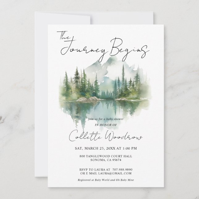 Rustic Forest Journey Begins Watercolor  Invitation (Front)