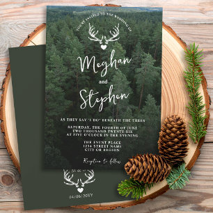 Rustic Forest Land With Deer Antlers Green Wedding Invitation