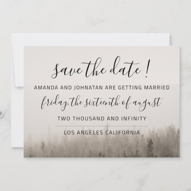 Rustic Forest Misty Landscape Wedding Save The Date (Front)