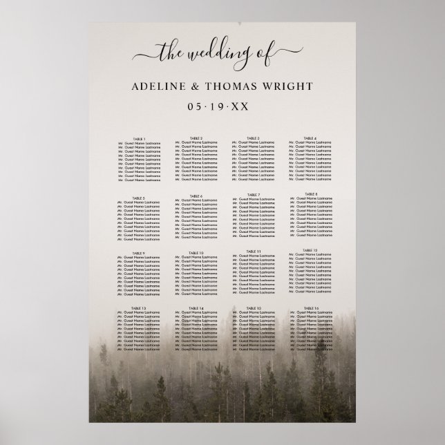 Rustic Forest Misty Landscape Wedding Seating Poster (Front)