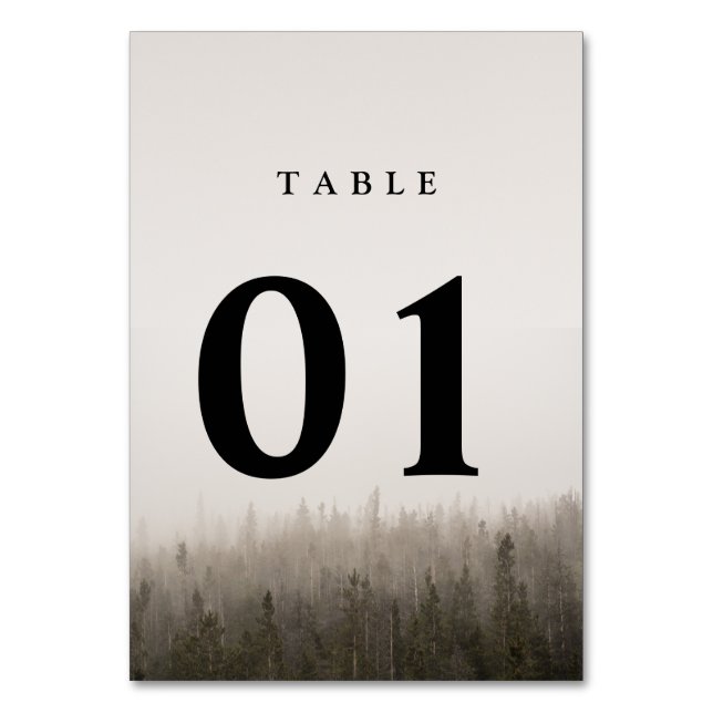 Rustic Forest Misty Landscape Wedding Table Number (Front)