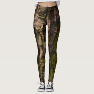 Rustic Forest Mossy Green Tree Bark Leggings