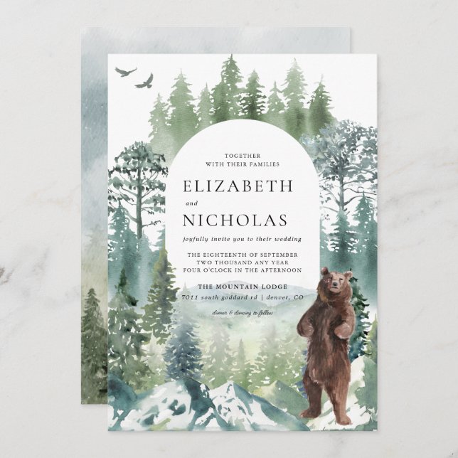 Rustic Forest Mountain | Camping Wedding Invitation (Front/Back)