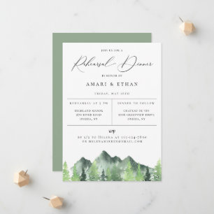 Rustic Forest Mountain Rehearsal Dinner Announcement