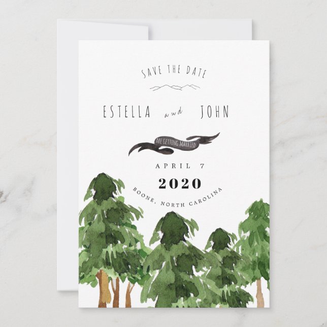 Rustic Forest Mountain Save the Date Wedding Invitation (Front)
