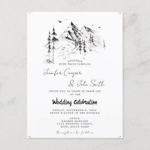 Rustic Forest Mountain Sketch Destination Wedding Postcard