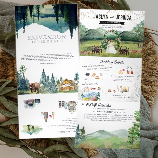 Rustic Forest Mountain Wedding Tri-Fold Invitation (Creator Uploaded)